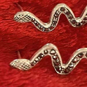 Vintage Sterling Silver 925 - 1.5” Jeweled Snake Earrings